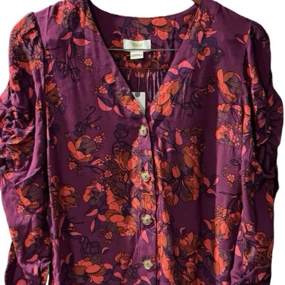 ANTHROPOLOGIE Maeve floral button up blouse S Small wine jourdain runa - Picture 2 of 7